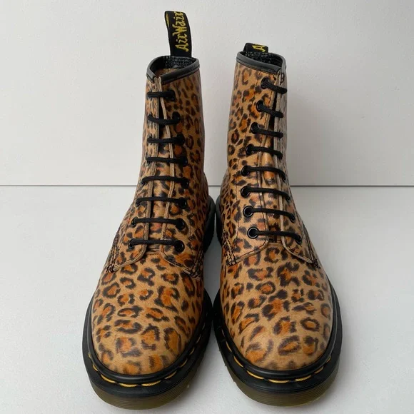 Vintage Dr. Martens 1460 England Leopard Animal Print Brown Black MIE Boots UK 4